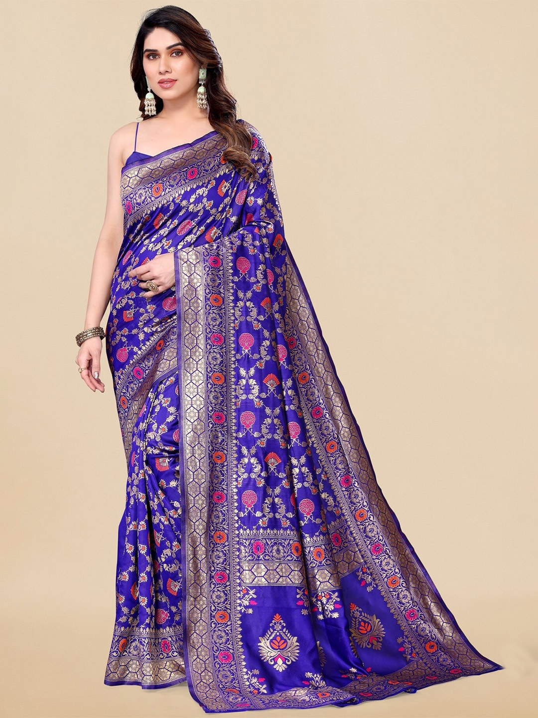 

MIRCHI FASHION Floral Woven Design Zari Saree, Blue