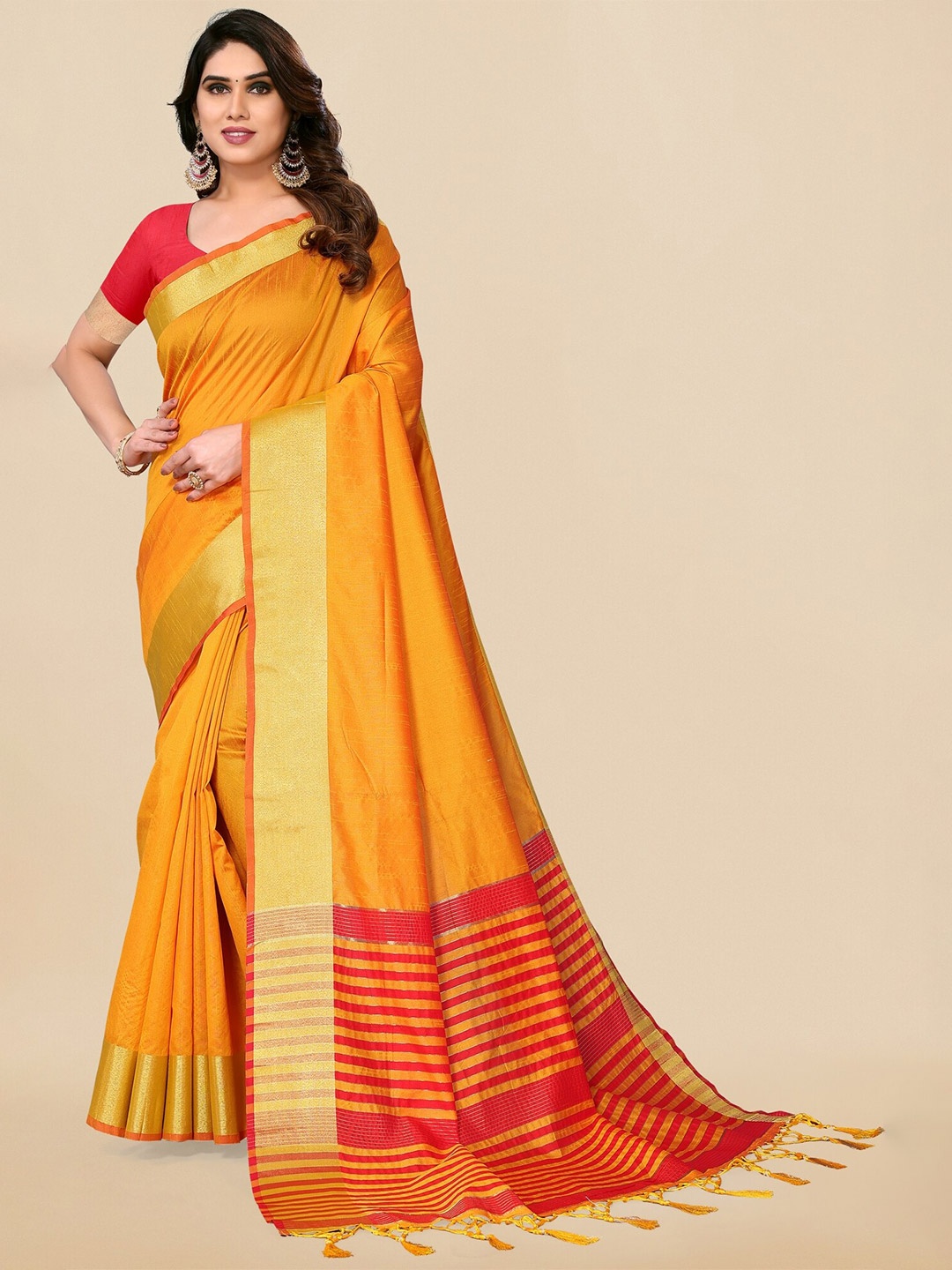 

MIRCHI FASHION Zari Silk Blend Saree, Yellow