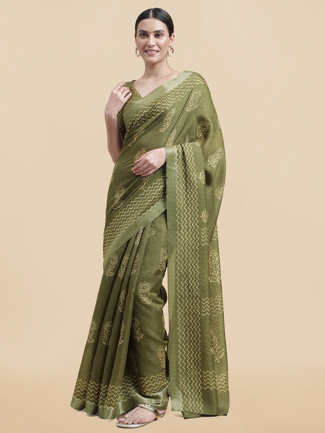 

MIRCHI FASHION Ethnic Motifs Printed Block Print Saree, Green