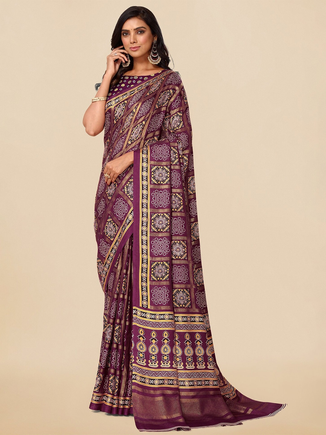 

MIRCHI FASHION Bandhani Printed Pashmina Bandhani Saree, Purple