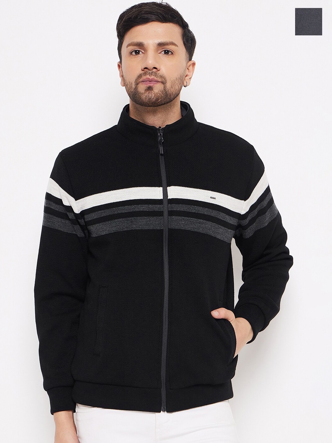 

Okane Mock Collar Reversible Bomber Jacket, Grey