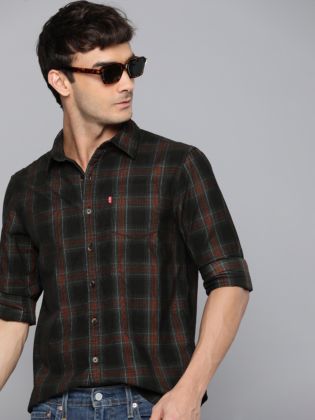 

Levis Men Slim Fit Tartan Checks Opaque Pure Cotton Casual Shirt, Brown