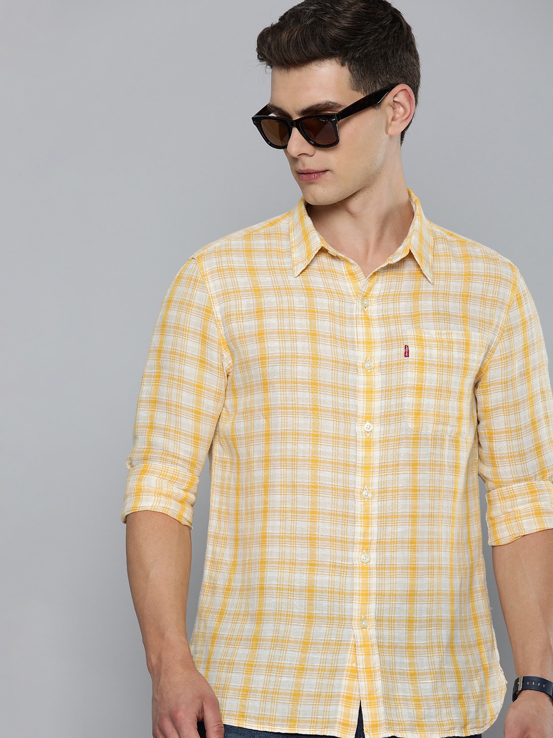 

Levis Slim Fit Cotton Linen Checked Casual Shirt, Yellow