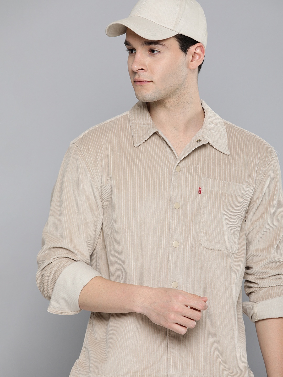

Levis Pure Cotton Slim Fit Corduroy Casual Shirt, Beige