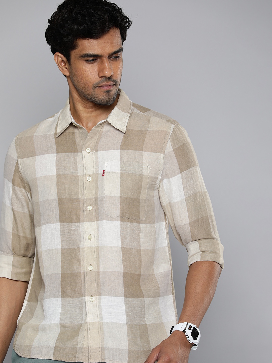 

Levis Slim Fit Buffalo Checks Opaque Casual Shirt, Beige