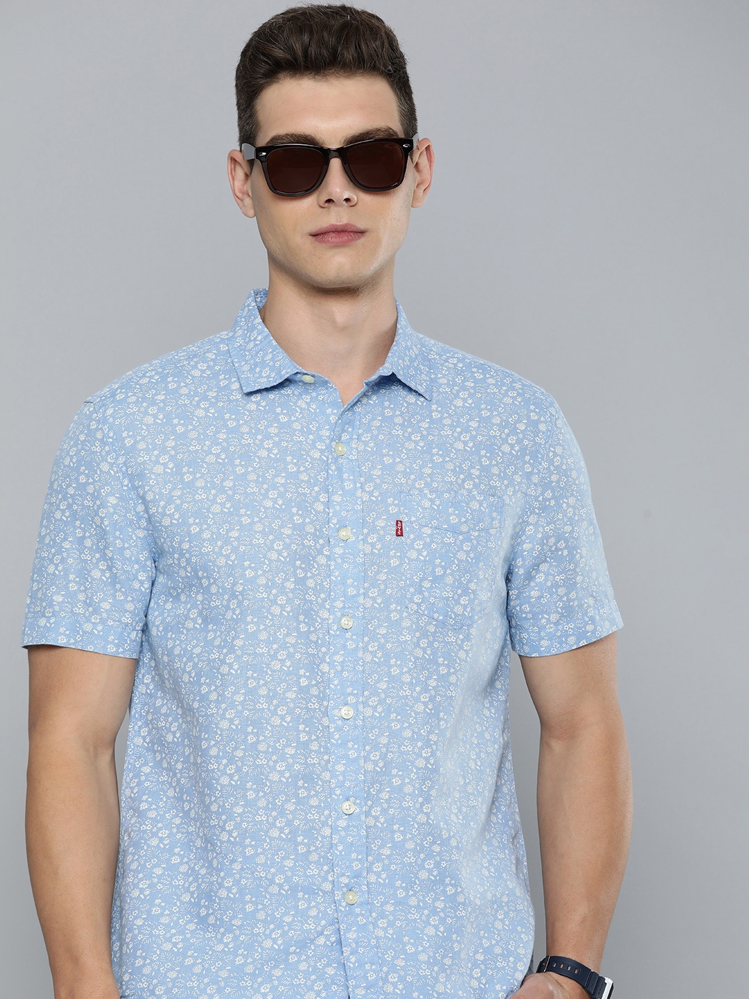 

Levis Men Slim Fit Floral Printed Linen Cotton Casual Shirt, Blue