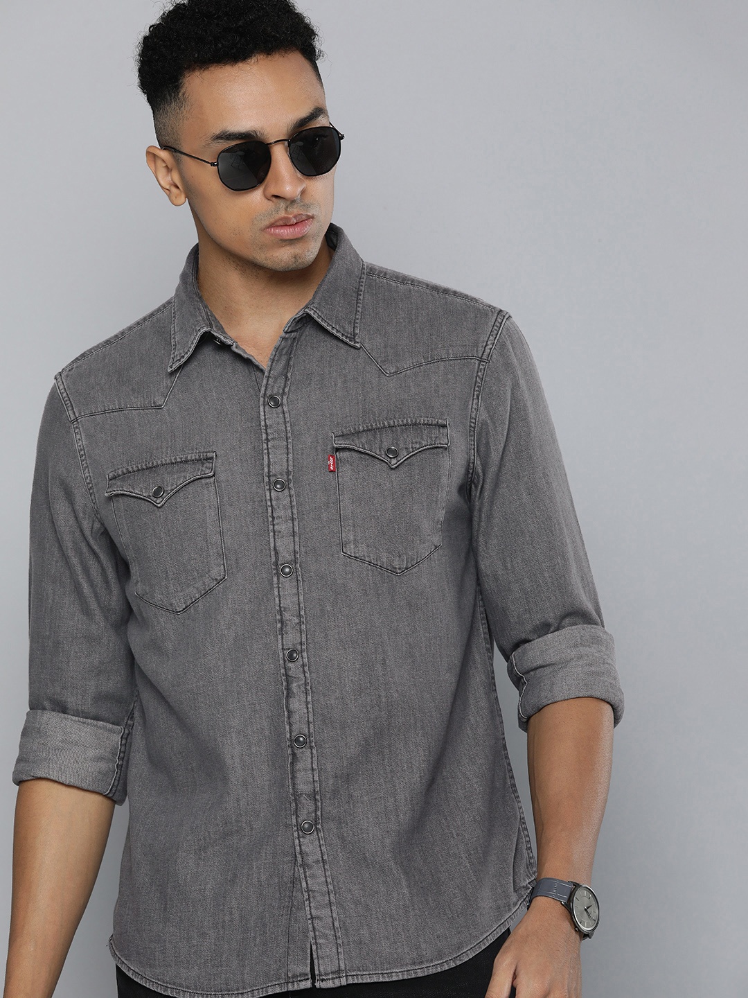 

Levis Pure Cotton Slim Fit Casual Shirt, Grey