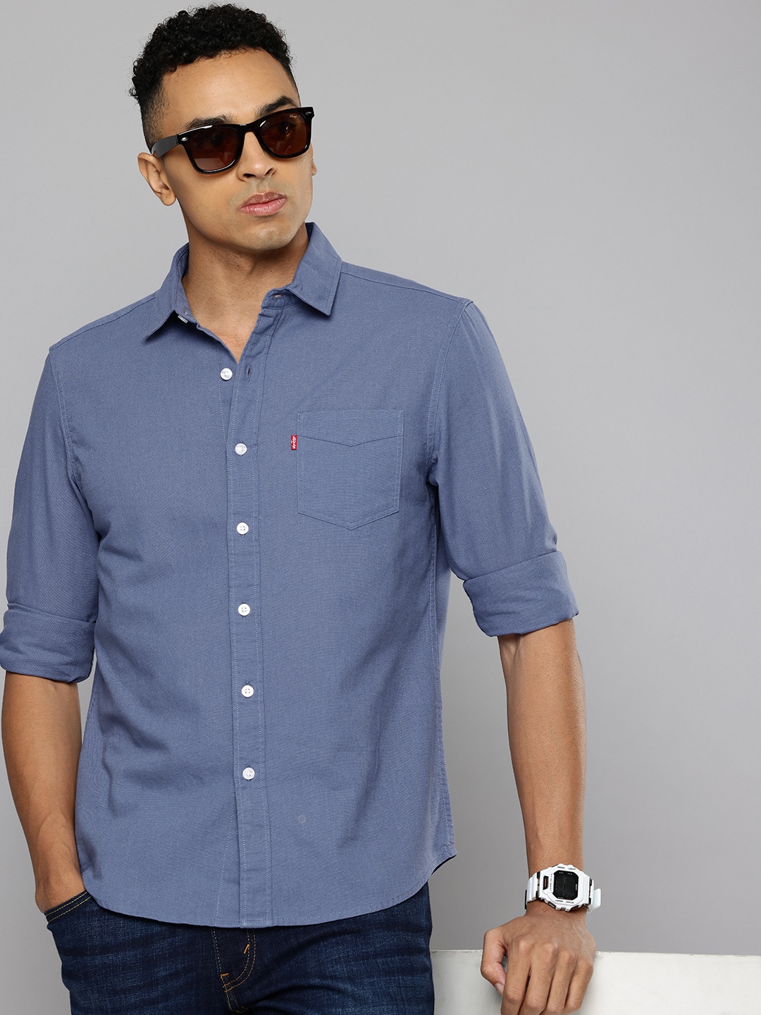 

Levis Pure Cotton Slim Fit Opaque Casual Shirt, Blue