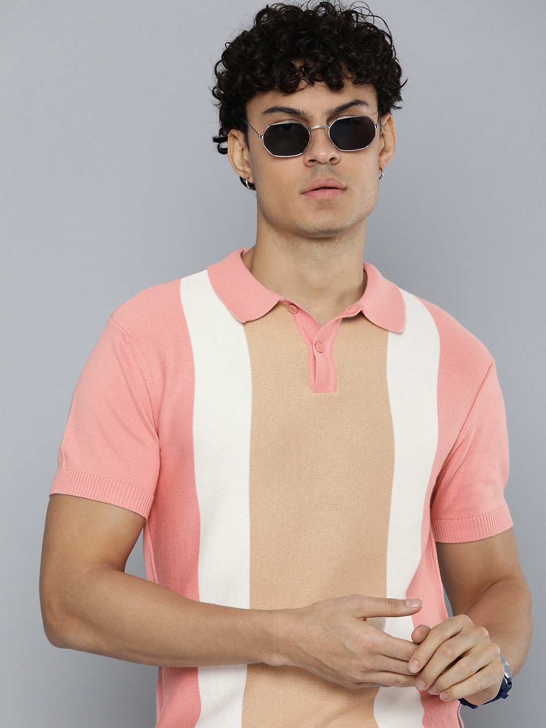 

Levis Colourblocked Polo Collar Knitted Pure Cotton T-shirt, Coral