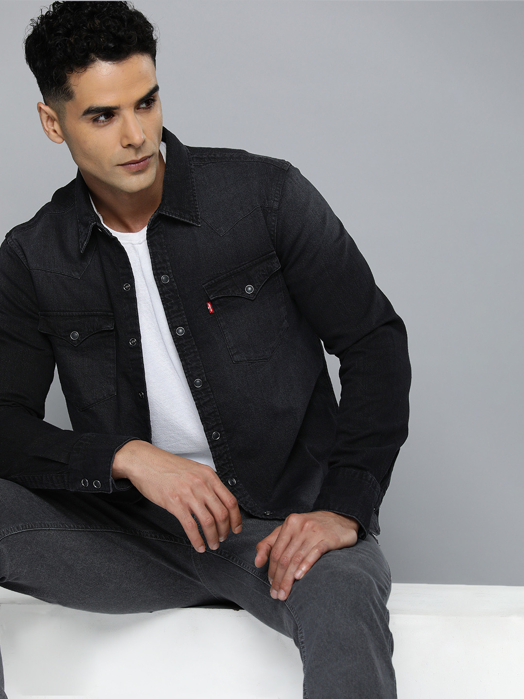 

Levis Pure Cotton Slim Fit Denim Casual Shirt, Black