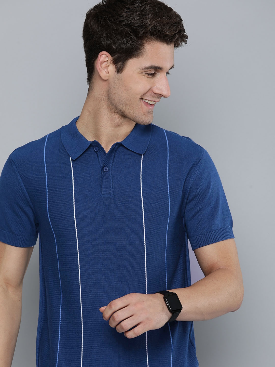 

Levis Striped Polo Collar Knitted Pure Cotton T-shirt, Navy blue
