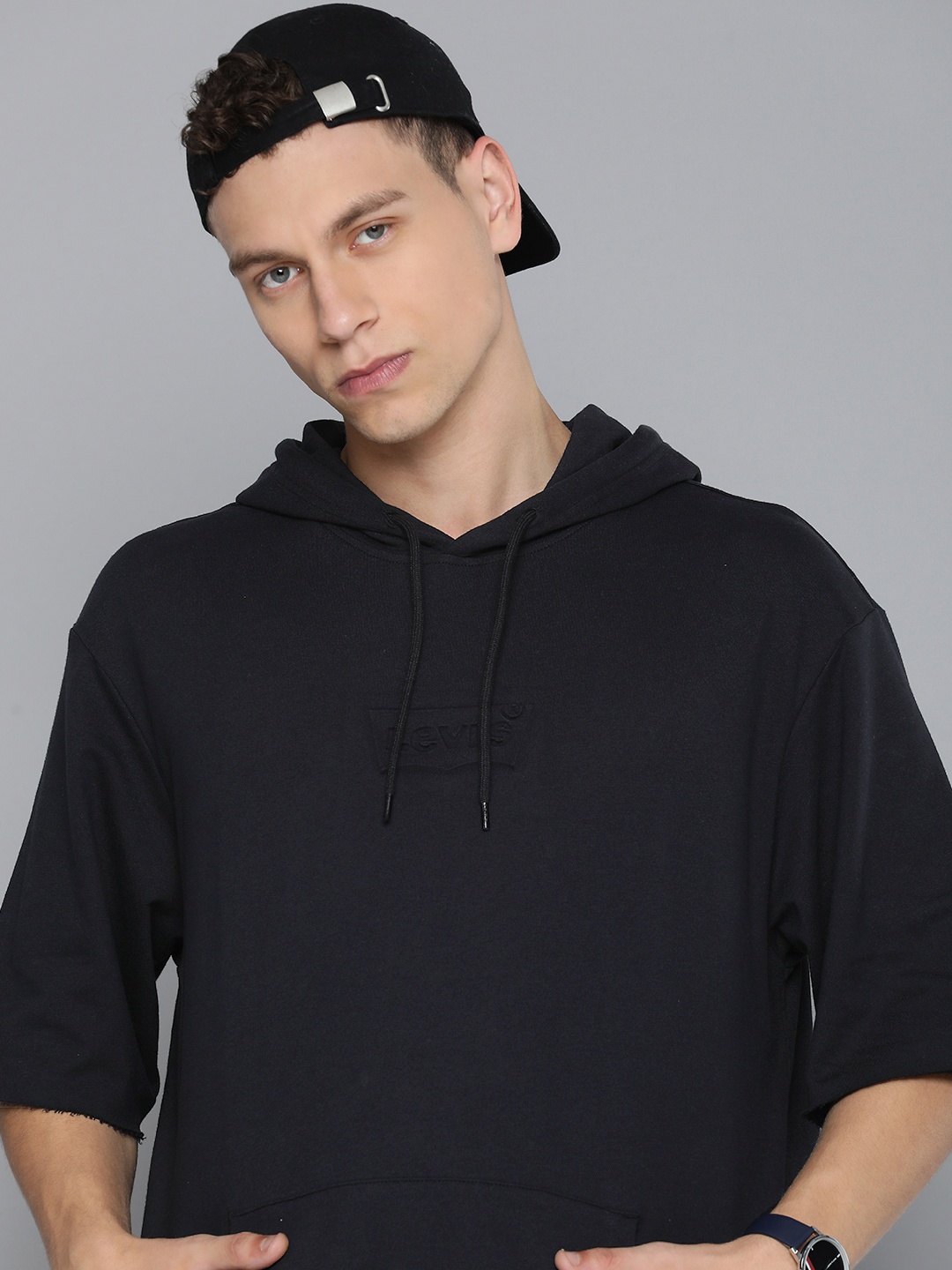 

Levis Pure Cotton Hooded Longline Sweatshirt, Black