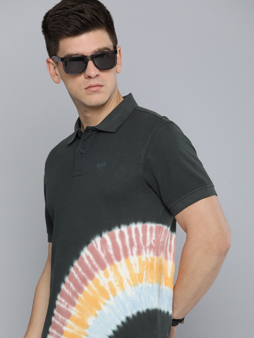 

Levis Tie and Dye Polo Collar Pure Cotton Slim Fit T-shirt, Grey