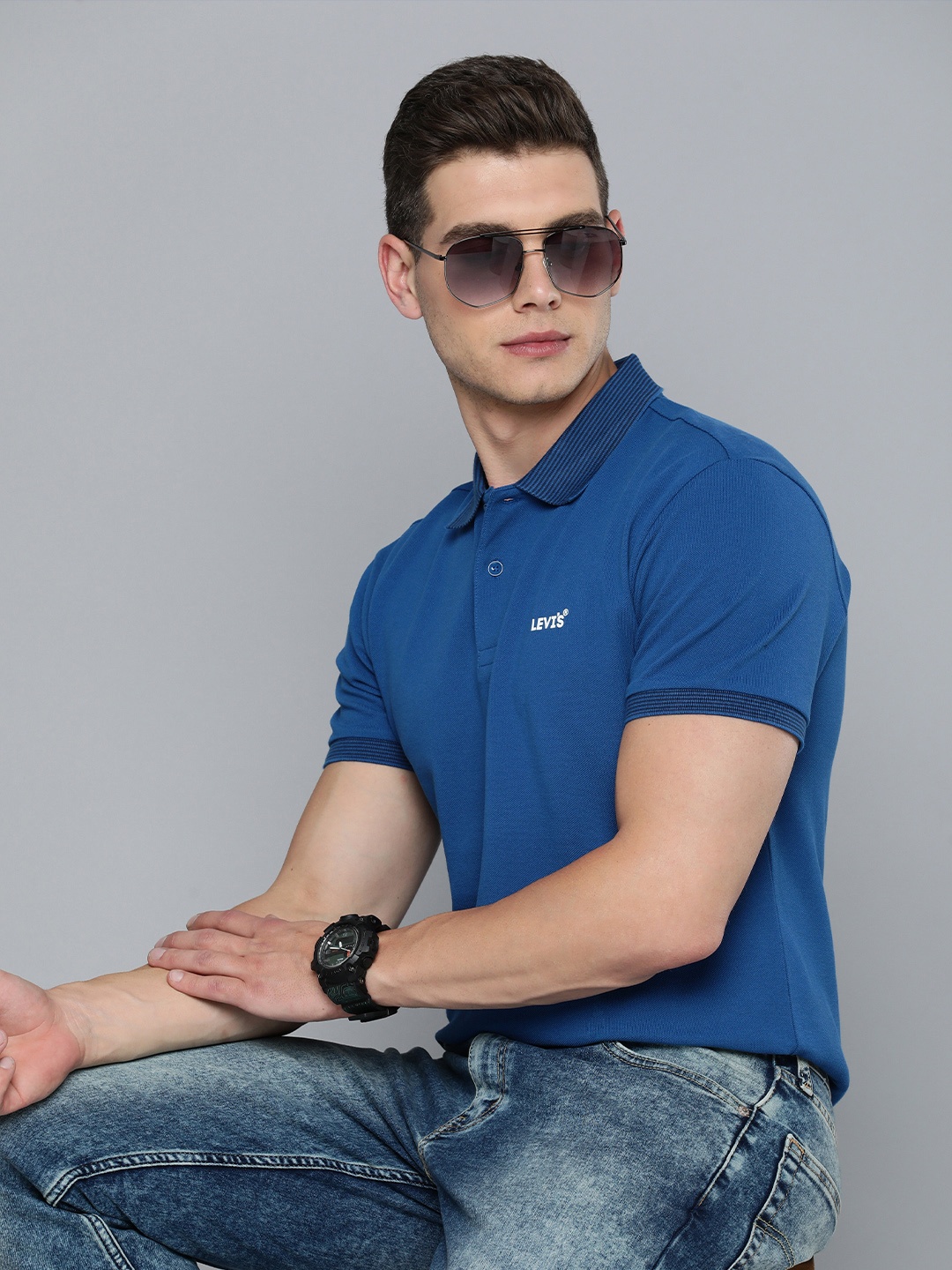 

Levis Pure Cotton Polo Collar T-shirt, Blue