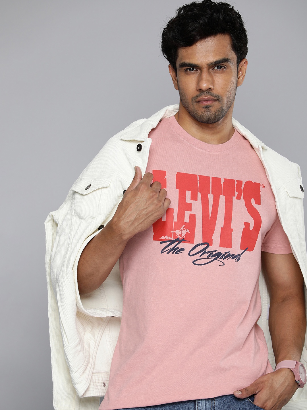 

Levis Pure Cotton Brand Logo Printed Slim Fit T-shirt, Pink