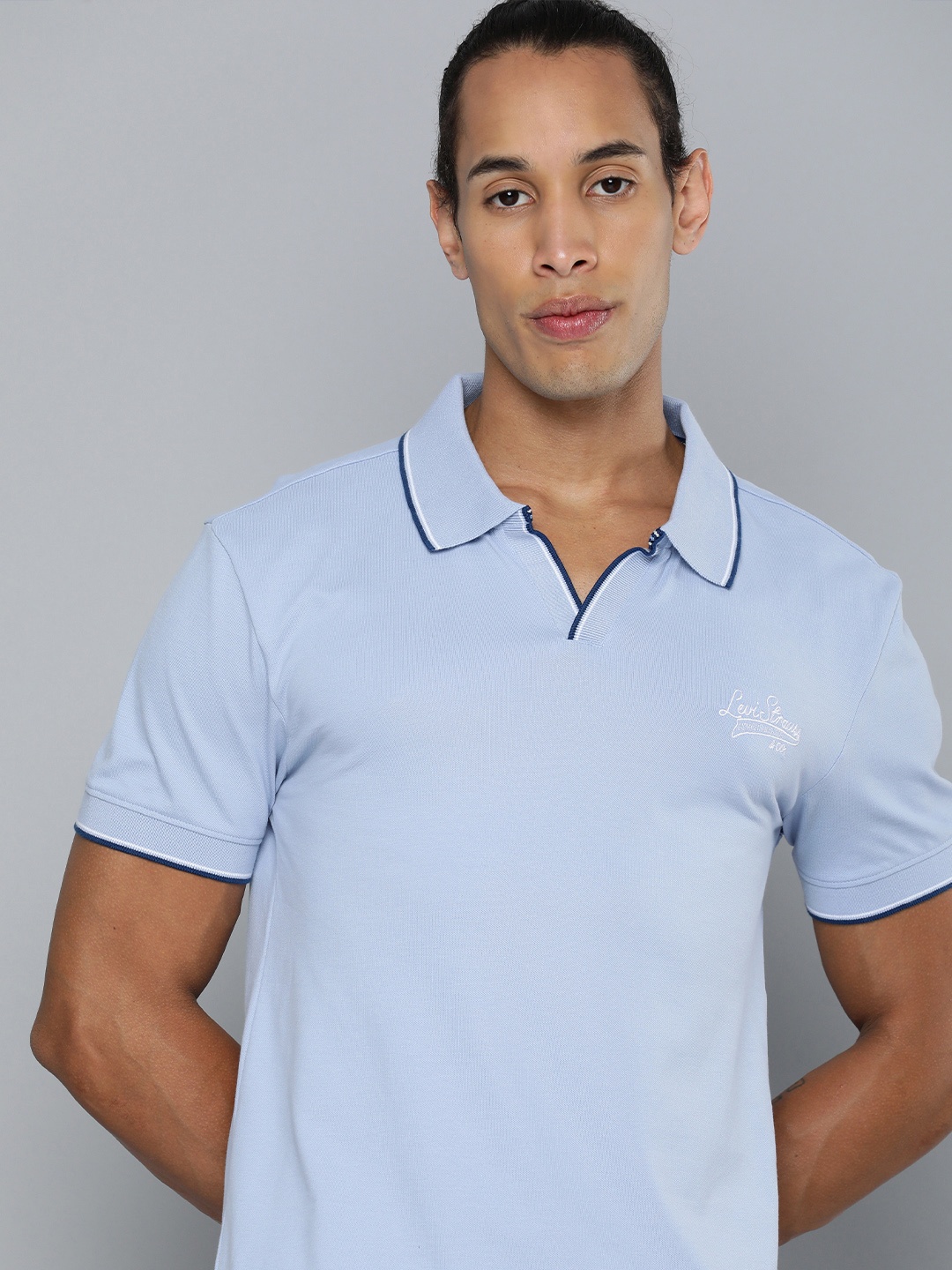 

Levis Brand Logo Embroidered Polo Collar Slim Fit T-shirt, Blue