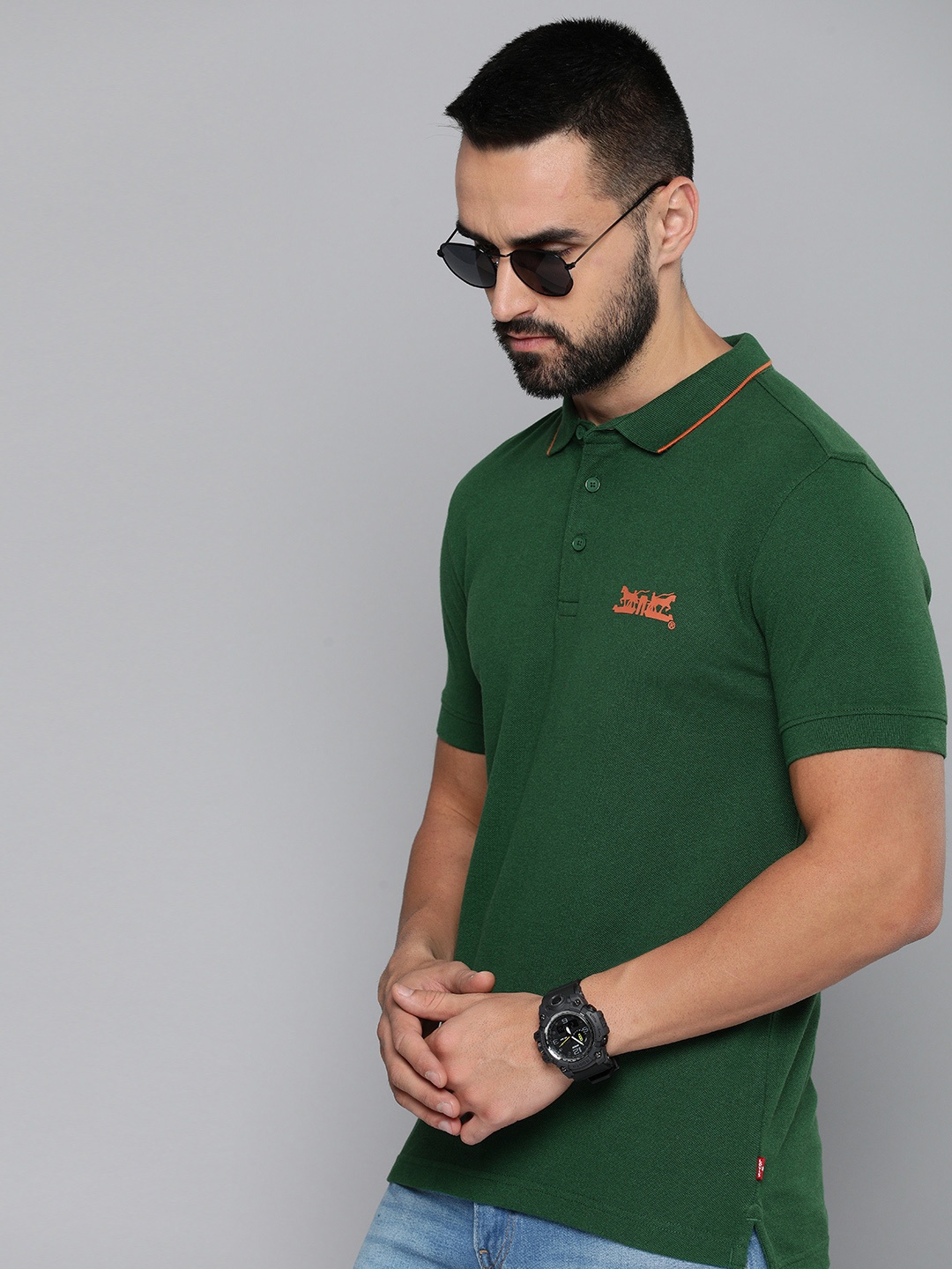 

Levis Men Polo Collar Pure Cotton Slim Fit T-shirt, Green