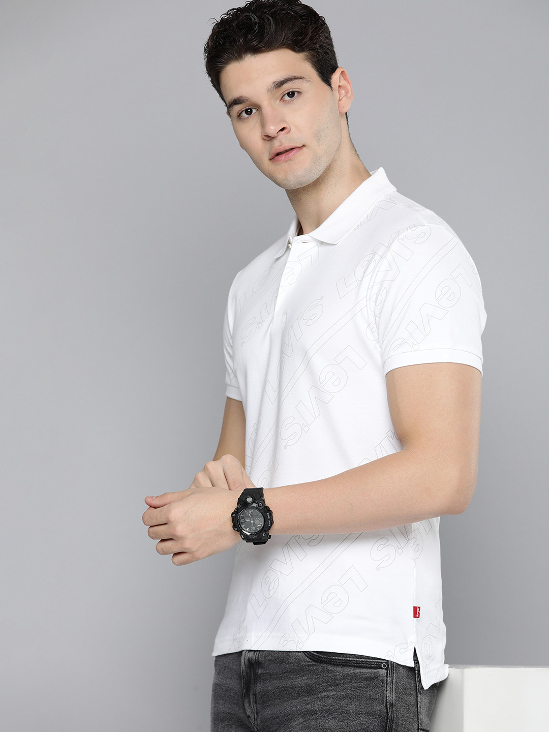 

Levis Brand Logo Printed Polo Collar Pure Cotton Slim Fit T-shirt, White