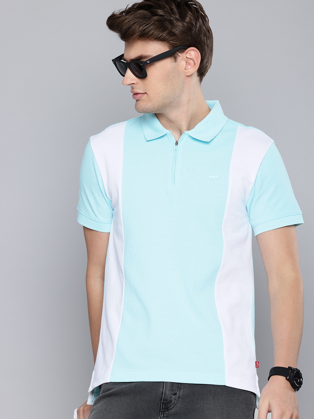 

Levis Colourblocked Polo Collar Pure Cotton Slim Fit T-shirt, Blue