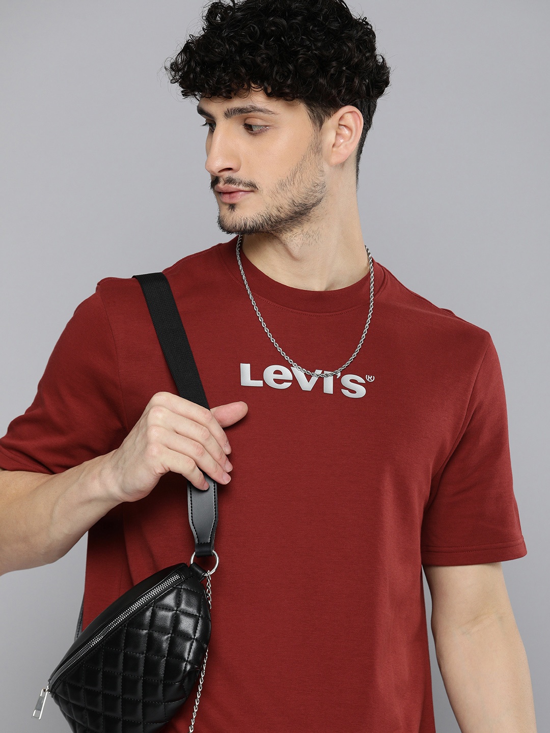 

Levis Men Brand Logo Printed Pure Cotton T-shirt, Red