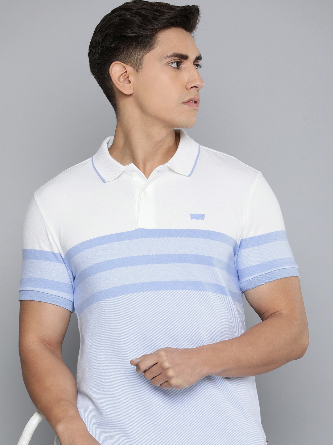 

Levis Colourblocked Polo Collar Pure Cotton Slim Fit T-shirt, White
