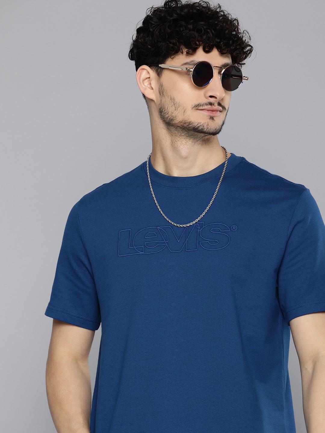 

Levis Brand Logo Embroidered Pure Cotton T-shirt, Blue