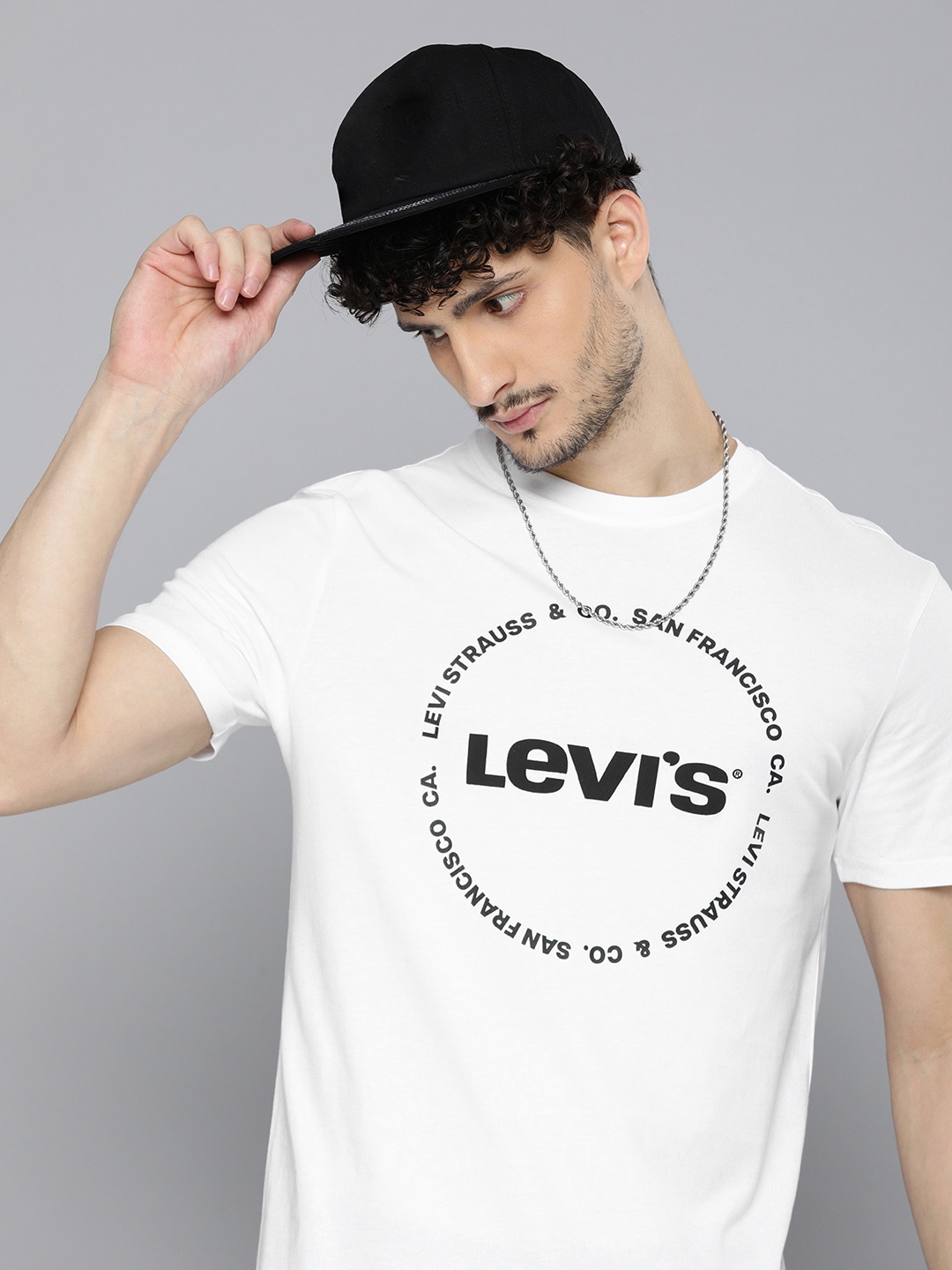 

Levis Men Brand Logo Printed Pure Cotton Slim Fit T-shirt, White