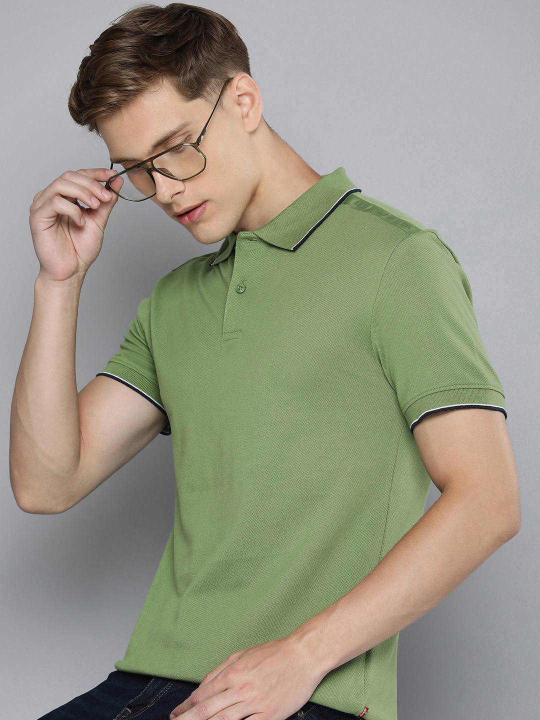 

Levis Polo Collar Pure Cotton Slim Fit T-shirt, Green