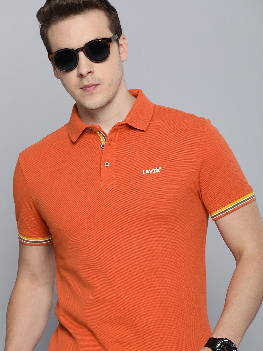 

Levis Pure Cotton Polo Collar Casual T-shirt, Rust