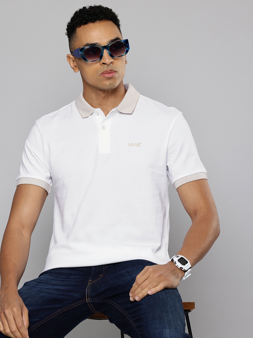 

Levis Pure Cotton Polo Collar Slim Fit T-shirt, White