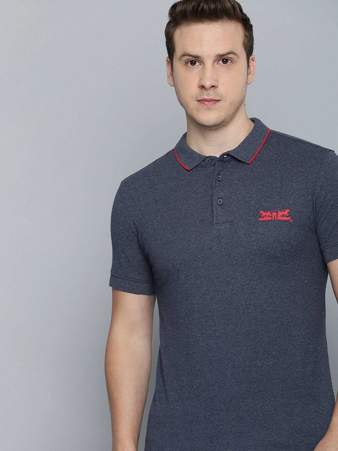 

Levis Polo Collar Pure Cotton Slim Fit T-shirt, Navy blue