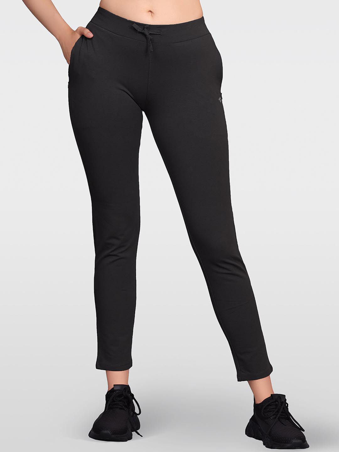 

LAASA SPORTS Women Dry Fit Cotton Ankle Length Sports Tights, Black