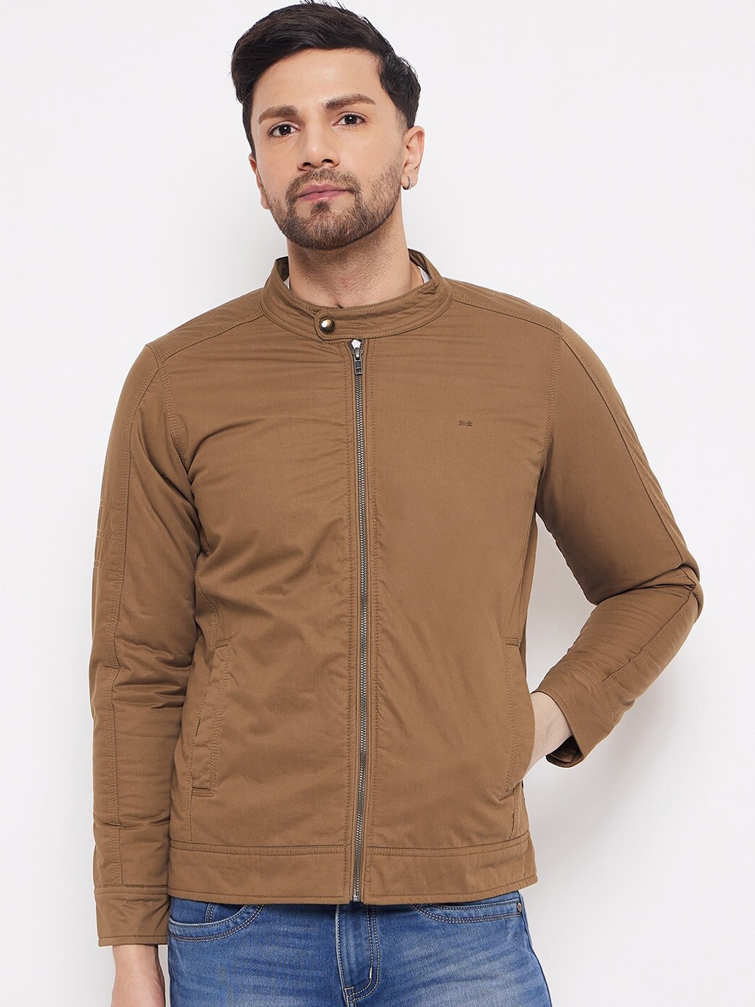 

Okane Stand Collar Cotton Bomber Jacket, Brown