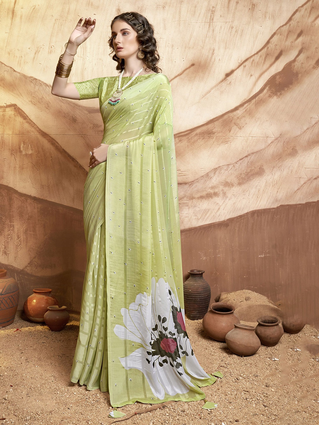 

KALINI Green Pure Georgette Designer Saree