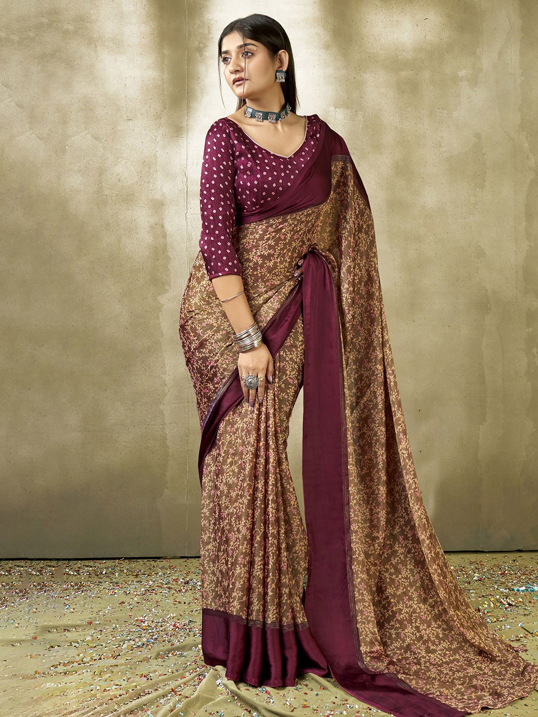 

KALINI Brown Brasso Designer Saree