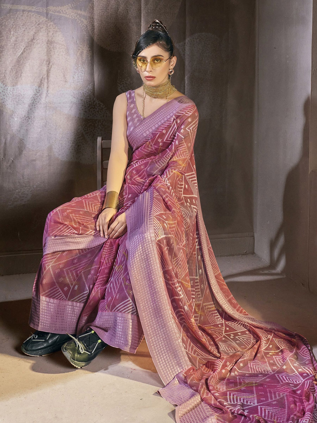 

KALINI Purple Floral Pure Georgette Designer Saree