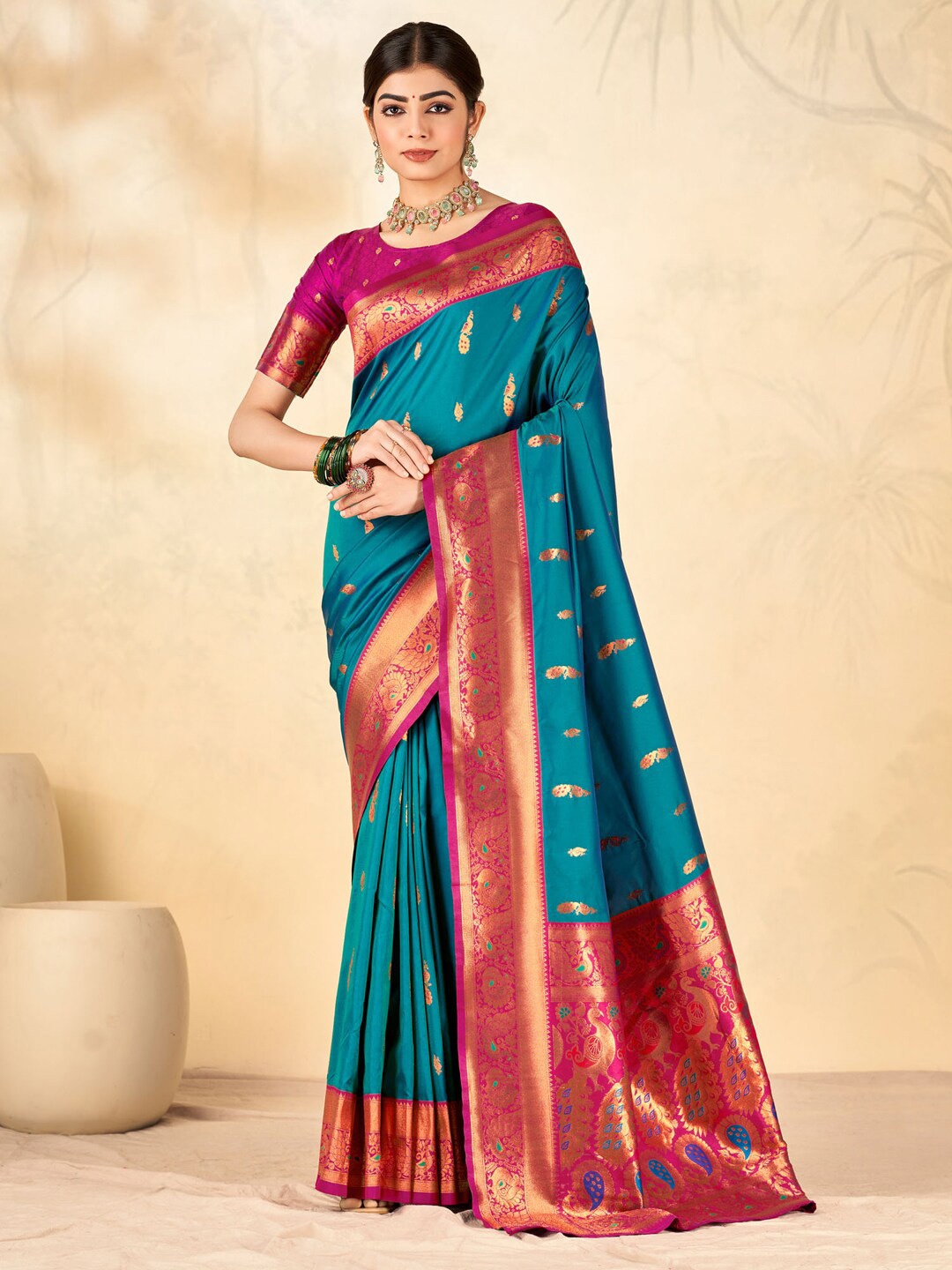 

Mitera Woven Design Zari Paithani Saree, Blue