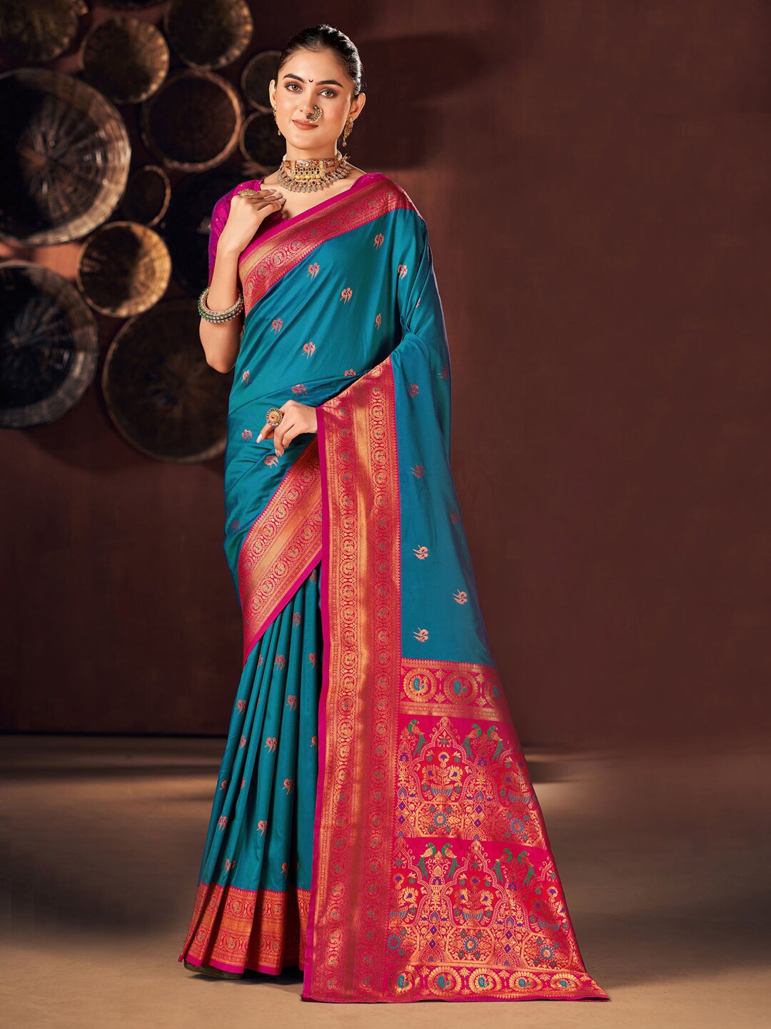 

Mitera Ethnic Motifs Woven Design Zari Detail Saree, Blue