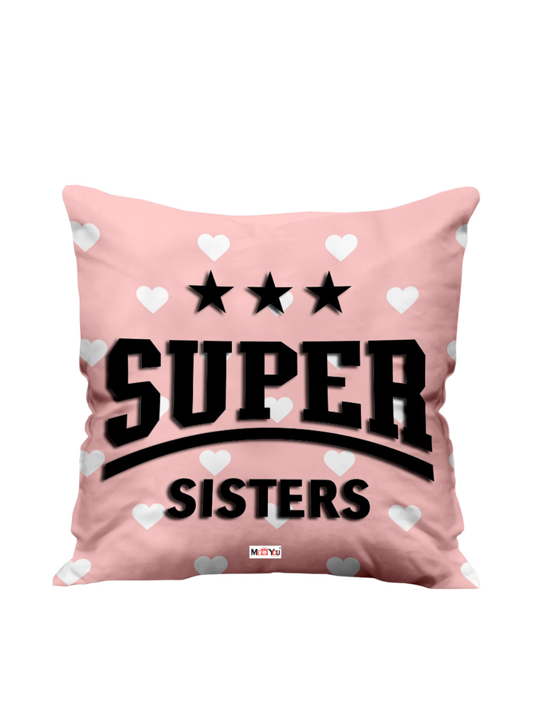 

ME & YOU Peach-Colored & Black Printed Square Pre-Filled Cushion