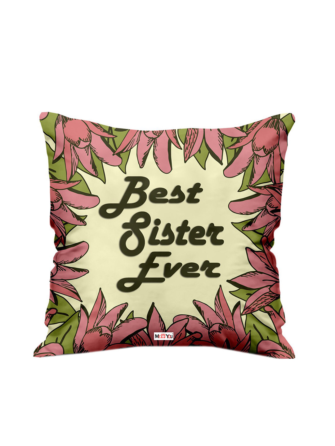 

ME & YOU Beige & Pink Printed Square Cushion