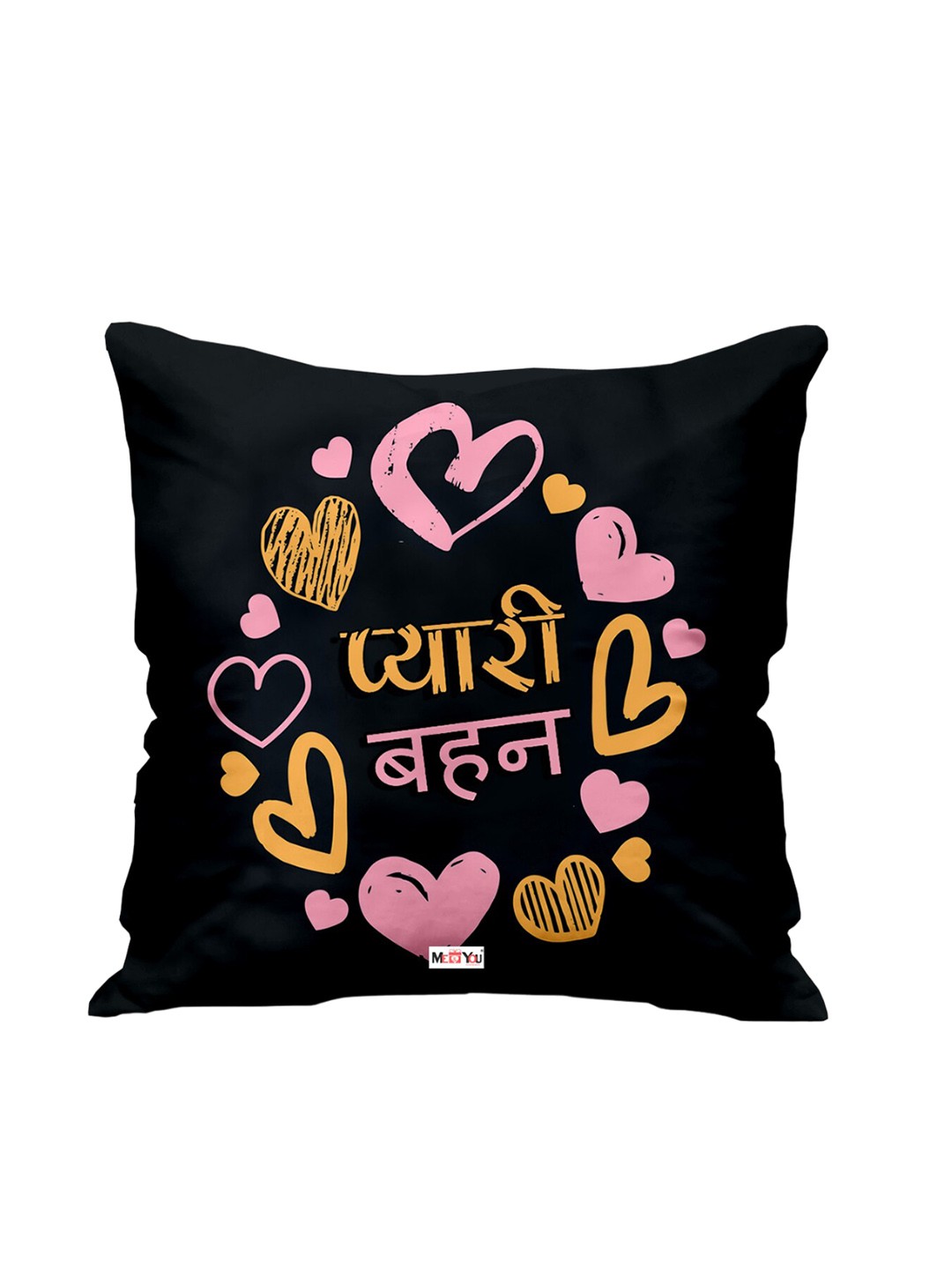

ME & YOU Black & Pink Printed Square Cushion