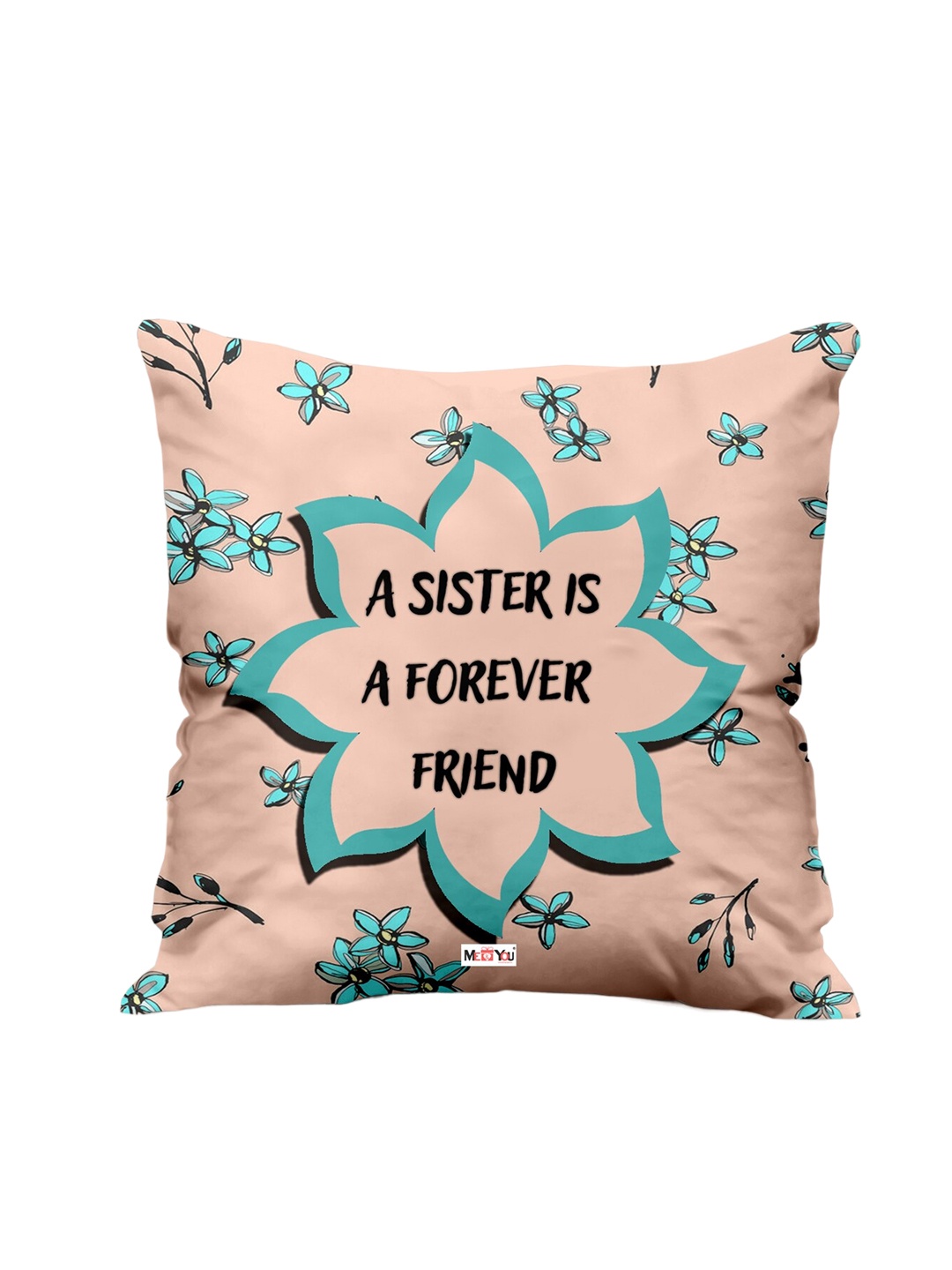 

ME & YOU Peach & Blue Printed Fibre Filled Square Cushion