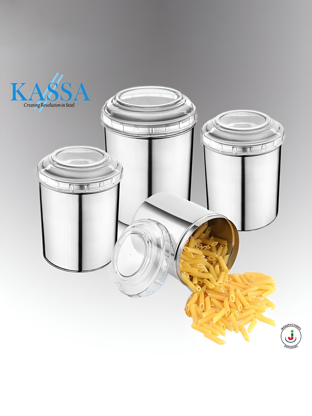 

KASSA Transparent 4 Pieces Stainless Steel Dishwasher and Microwave Safe Canister