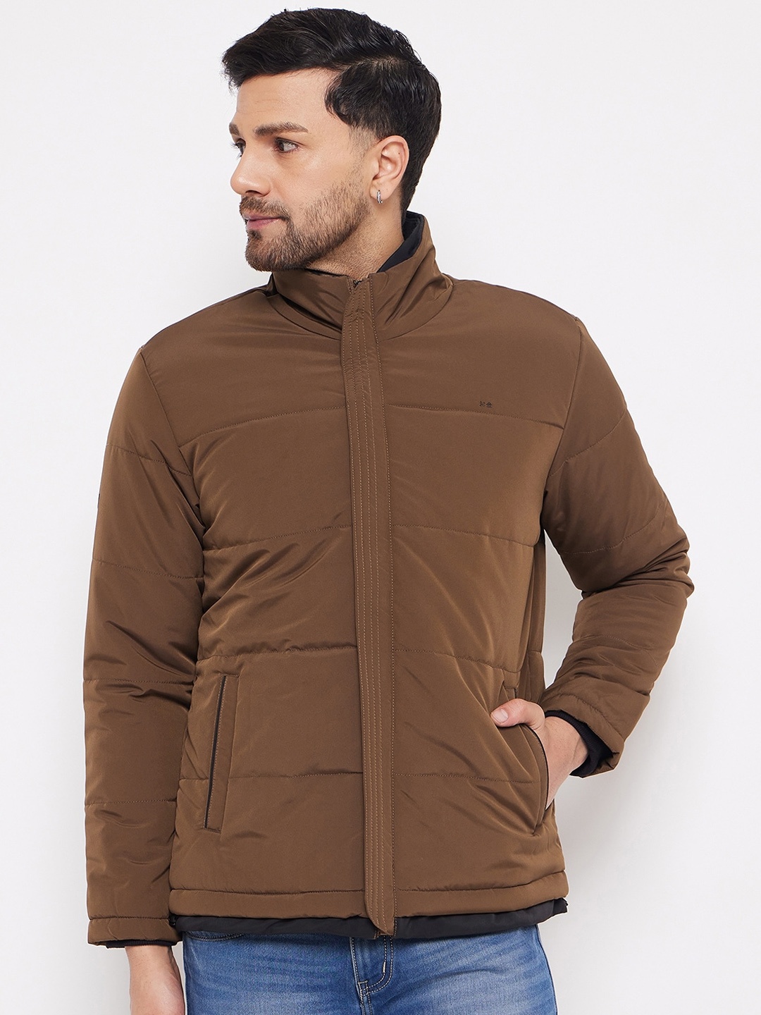

Okane Stand Collar Lightweight Puffer Jacket, Coffee brown