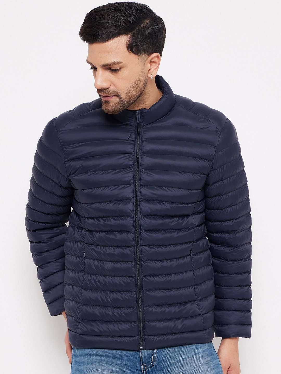 

Okane Mock Collar Lightweight Puffer Jacket, Navy blue