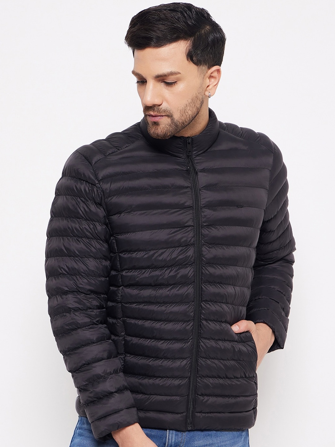 

Okane Mock Collar Lightweight Puffer Jacket, Black