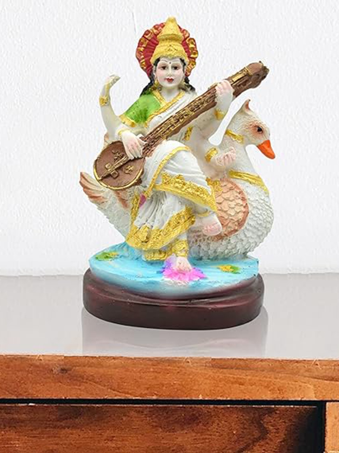 

PujaNPujari White & Blue Textured Saraswati Idol Showpiece