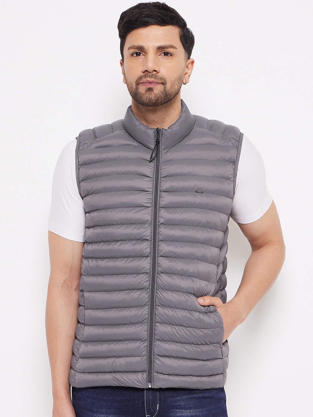 

Okane Mock Collar Lightweight Puffer Jacket, Grey