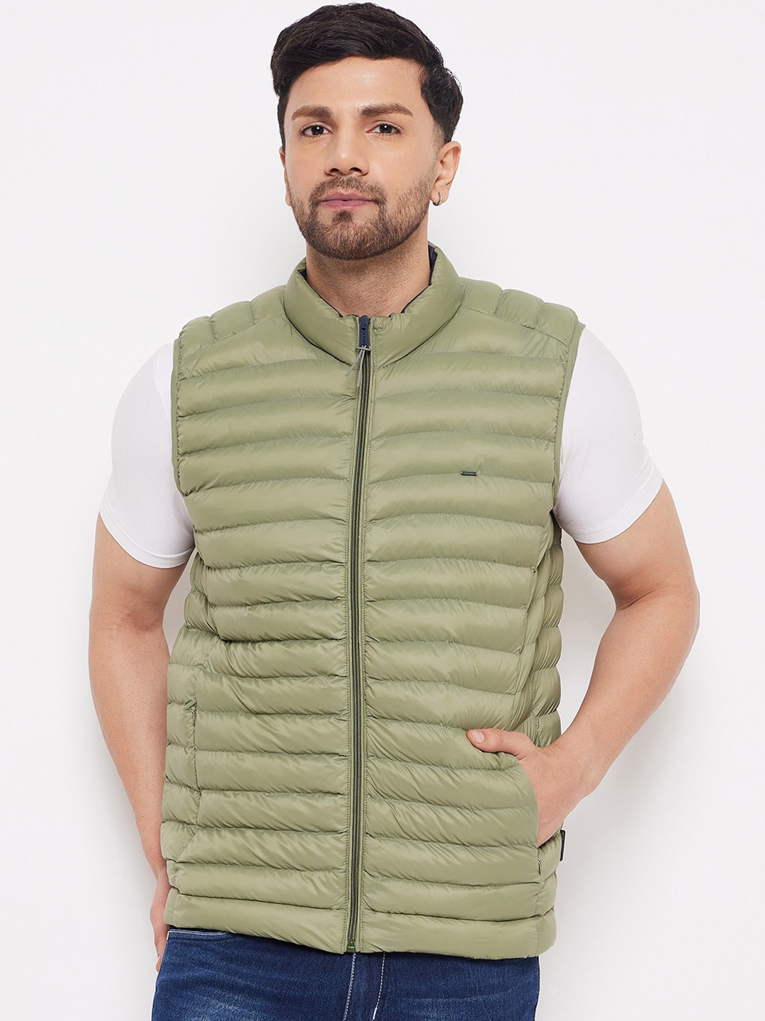 

Okane Mock Collar Lightweight Puffer Jacket, Olive
