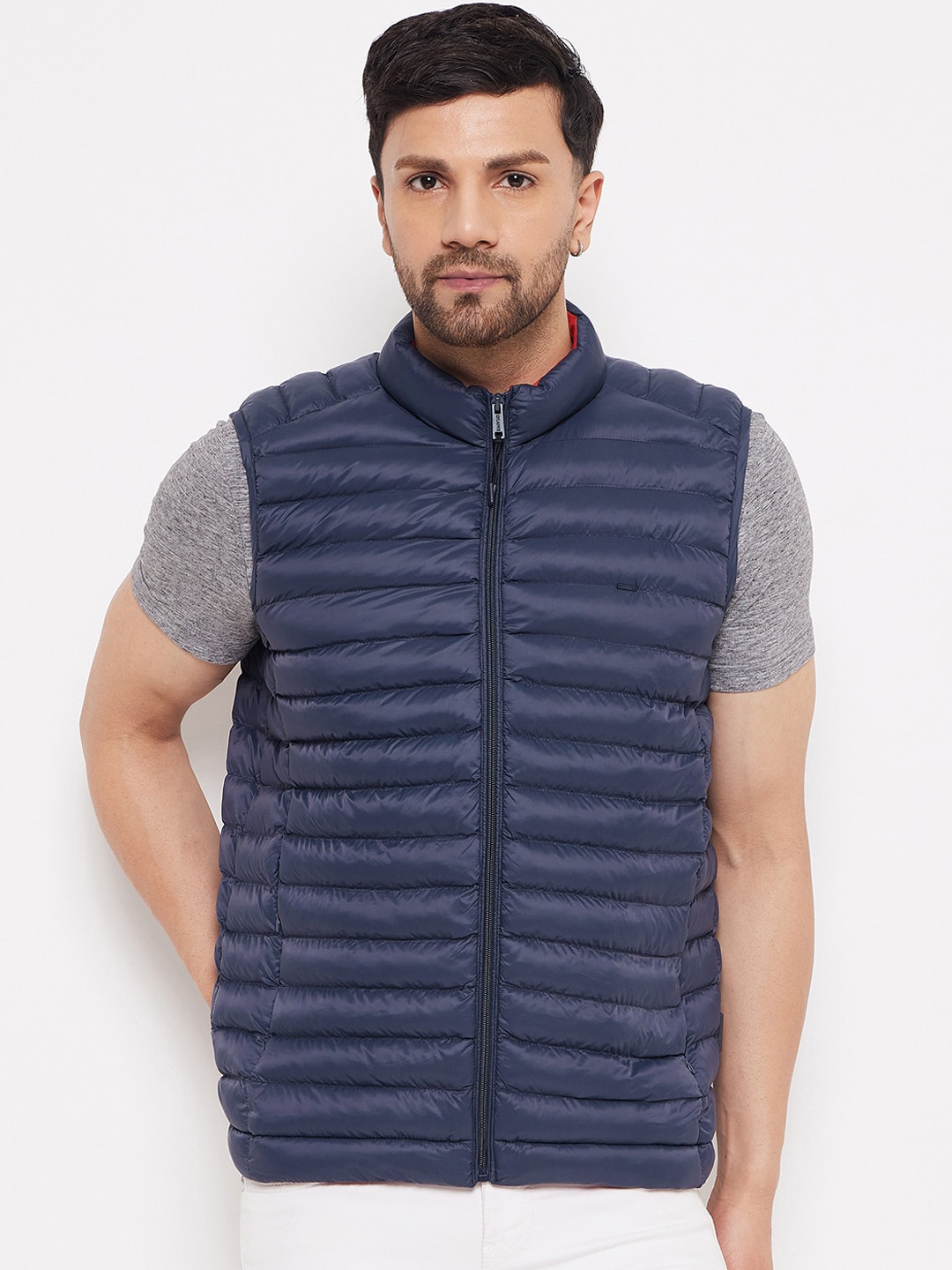 

Okane Mock Collar Lightweight Puffer Jacket, Navy blue